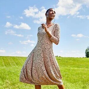 TRUTH + STYLE geometric print bubble hem Scoopneck 3/4 sleeve Midi dress sz M